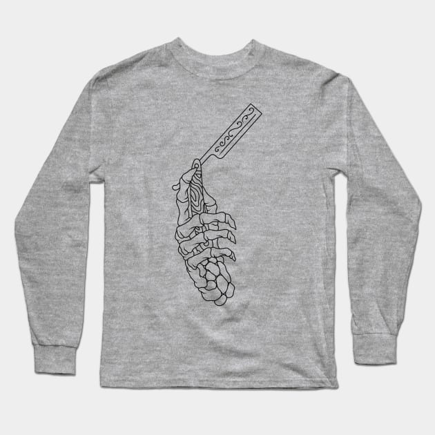 Skeleton Hand with Straight Razor Long Sleeve T-Shirt by Wolfden Collective